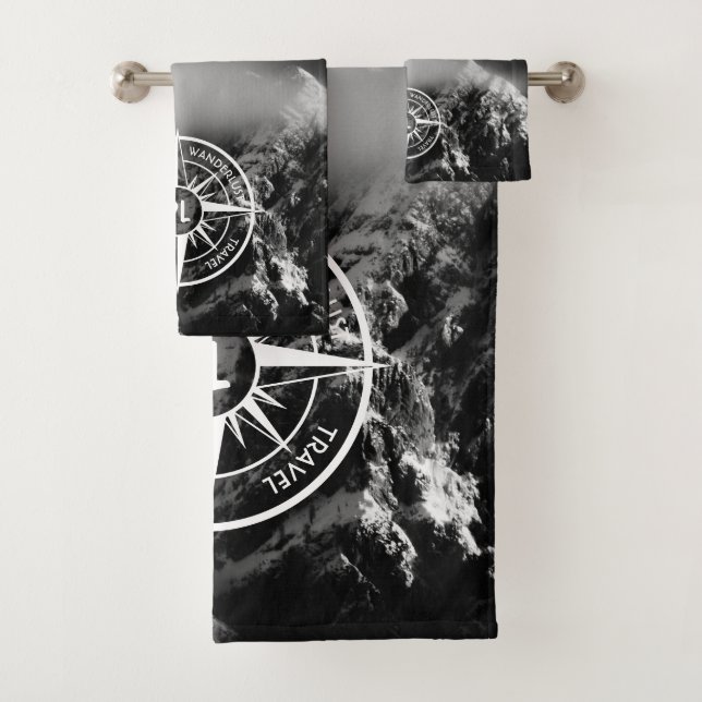 Kompass-Sternemblem monogramm dramatische Berge Badhandtuch Set (Insitu)