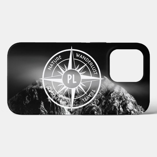 Kompass-Sternemblem monogramm dramatische Berge Case-Mate iPhone Hülle (Rückseite (Horizontal))