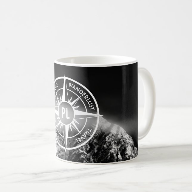 Kompass-Sternemblem monogramm dramatische Berge Kaffeetasse (VorderseiteRechts)