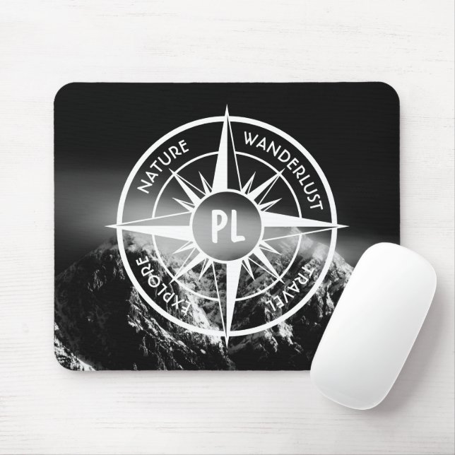 Kompass-Sternemblem monogramm dramatische Berge Mousepad (Mit Mouse)