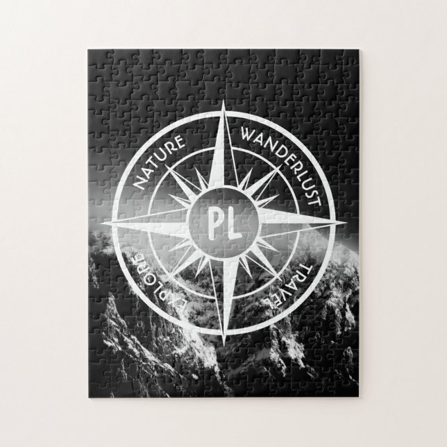 Kompass-Sternemblem monogramm dramatische Berge Puzzle (Vertikal)