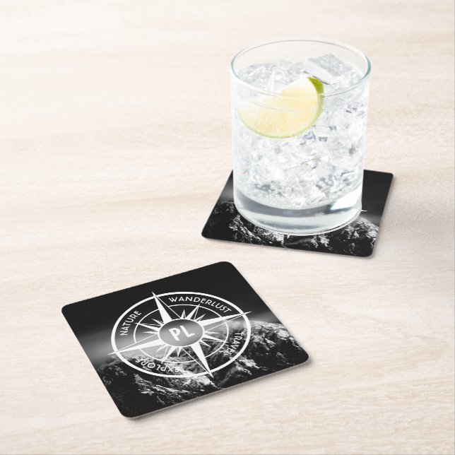 Kompass-Sternemblem monogramm dramatische Berge Rechteckiger Pappuntersetzer (Vor Ort)