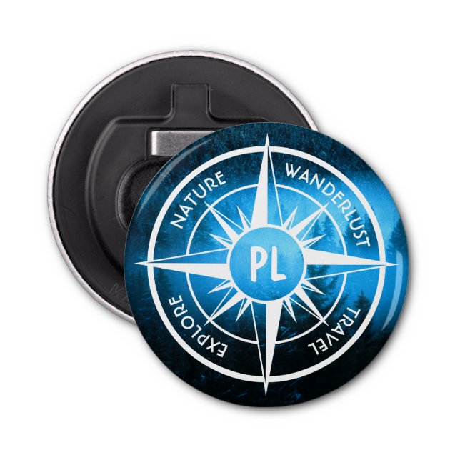 Kompass-Sternemblem Monogramm Nebel in Fichtenwald Flaschenöffner (Vorderseite)