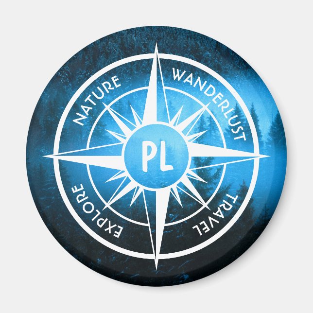 Kompass-Sternemblem Monogramm Nebel in Fichtenwald Magnet (Vorne)