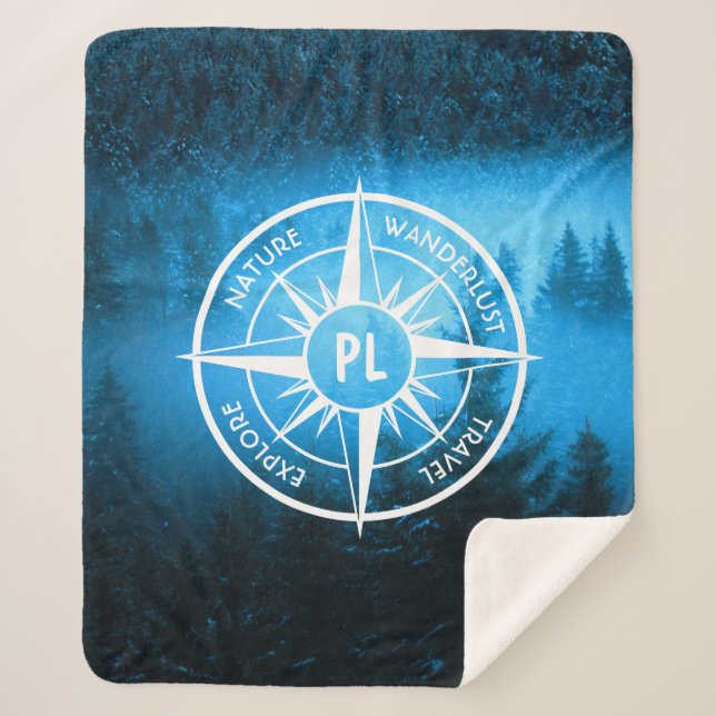 Kompass-Sternemblem Monogramm Nebel in Fichtenwald Sherpadecke (Vorderseite)