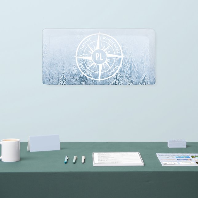 Kompass-Sternemblem monogramm Winterfichtenwald Banner (Messe)