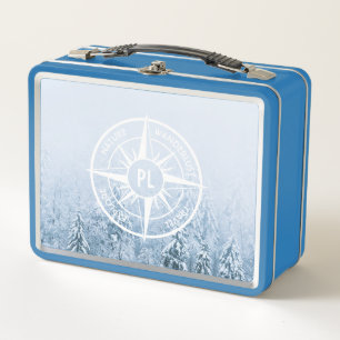 Kompass-Sternemblem monogramm Winterfichtenwald Metall Brotdose