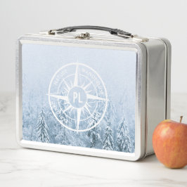 Kompass-Sternemblem monogramm Winterfichtenwald Metall Brotdose