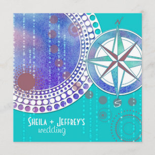 Kompass und geometrische Formen Aqua Hochzeit Einladung