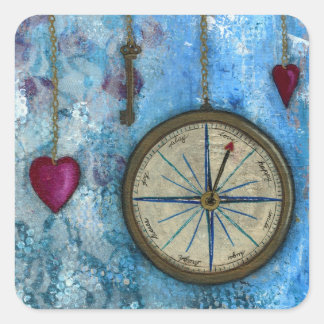 Kompass- und Herzsticker Quadratischer Aufkleber