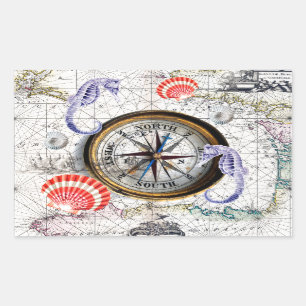 Kompass Vintage Nautical Rechteckiger Aufkleber
