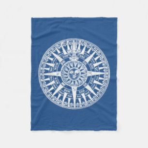 Kompass Windrose Blau Weiß Fleecedecke