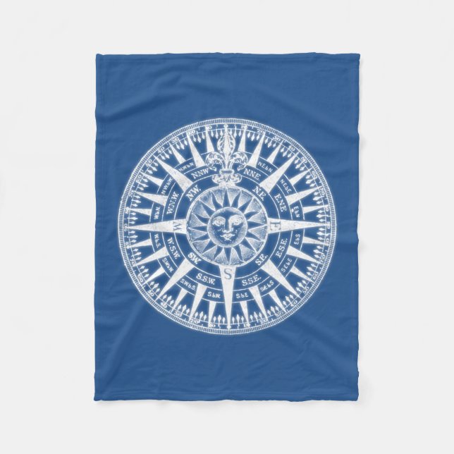 Kompass Windrose Blau Weiß Fleecedecke (Vorderseite)