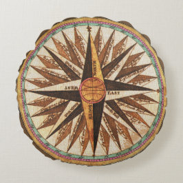 Kompassnavigator des Vintagen Schiffes Rundes Kissen