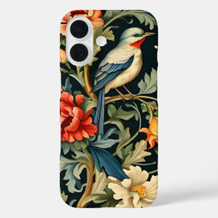 Komplexe Blumen mit Vogel iPhone 16 Hülle