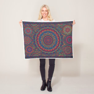 Komplexe Bohemian-Türkis- und Rosa-Mandala-Kunst Fleecedecke
