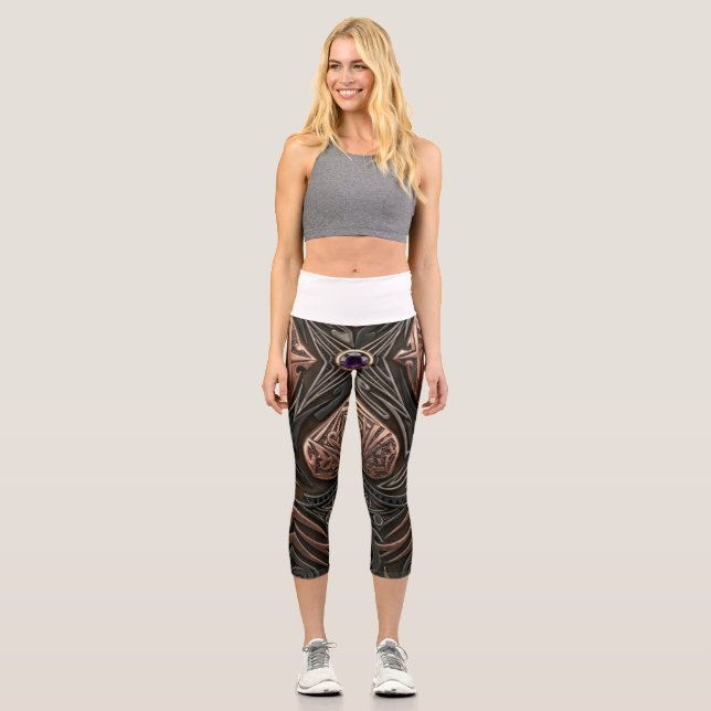 Komplexe digitale Mandala-Kunst Capri Leggings (Vorderseite)