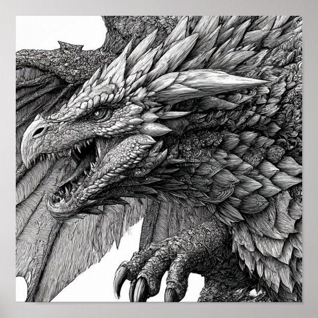 Komplexe Fantasy-Illustration: Detaillierter Drach Poster (Vorne)