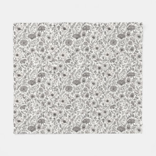 Komplexe handgezeichnete Wildblumen-Tinte-Kunst Fleecedecke