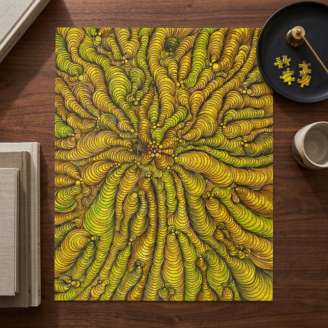 Komplexe, komplizierte psychedelische gelb-grüne S Puzzle (Von Creator hochgeladen)