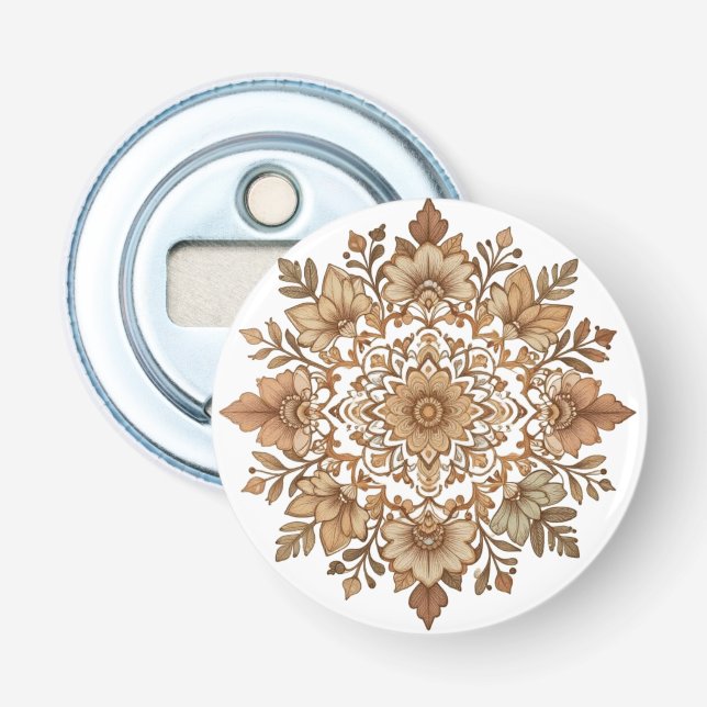 Komplexe Mandala Florale Brauntöne Kunst Flaschenöffner (Vorderseite)