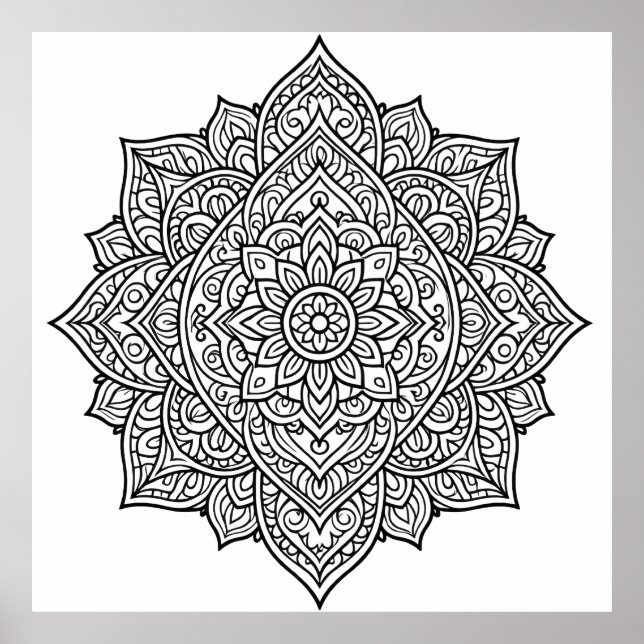 Komplexe Schwarze Linien-Mandala-Kunst Poster (Vorne)