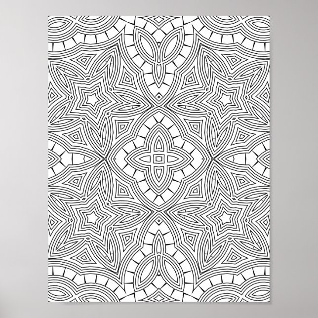 Komplexe Stern-Mandala-Muster-Malvorlage Kunst Poster (Vorne)