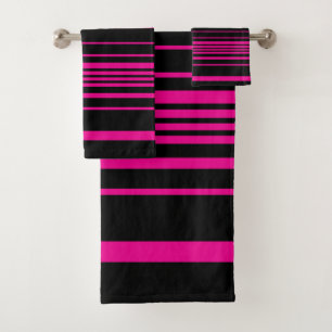 Komplexe Streifen - Magenta und Schwarz Badhandtuch Set