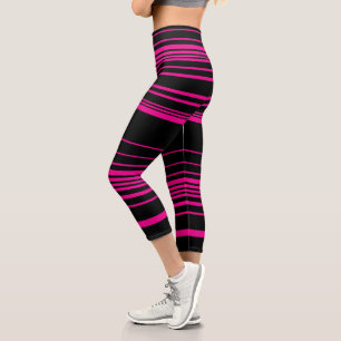Komplexe Streifen - Magenta und Schwarz Capri Leggings