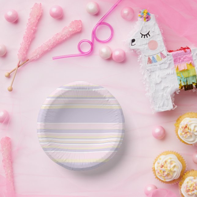 Komplexe Streifen - pastellrosa, gelb und Lila Pappteller (Party)