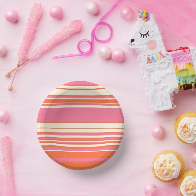 Komplexe Streifen - Rosa, Orange und Creme Pappteller (Party)