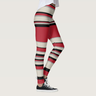 Komplexe Streifen - rot, grau, schwarz und knochen Leggings
