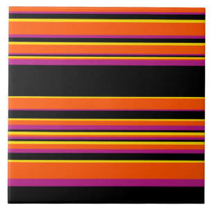 Komplexe Streifen - schwarz, rosa, orange und gelb Fliese