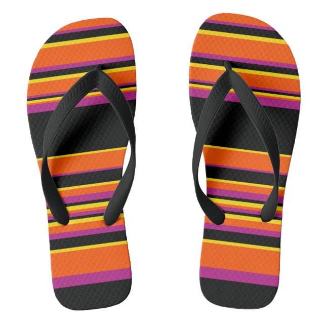 Komplexe Streifen - schwarz, rosa, orange und gelb Flip Flops (Fußbett)