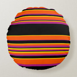 Komplexe Streifen - schwarz, rosa, orange und gelb Rundes Kissen