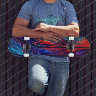 Komplexe Verbindungsleitungen in Rot und Blau Skateboard