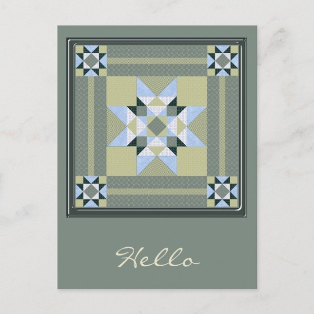 Komplexer Sternenpatch in Grün und Blau Postkarte (Vorderseite)
