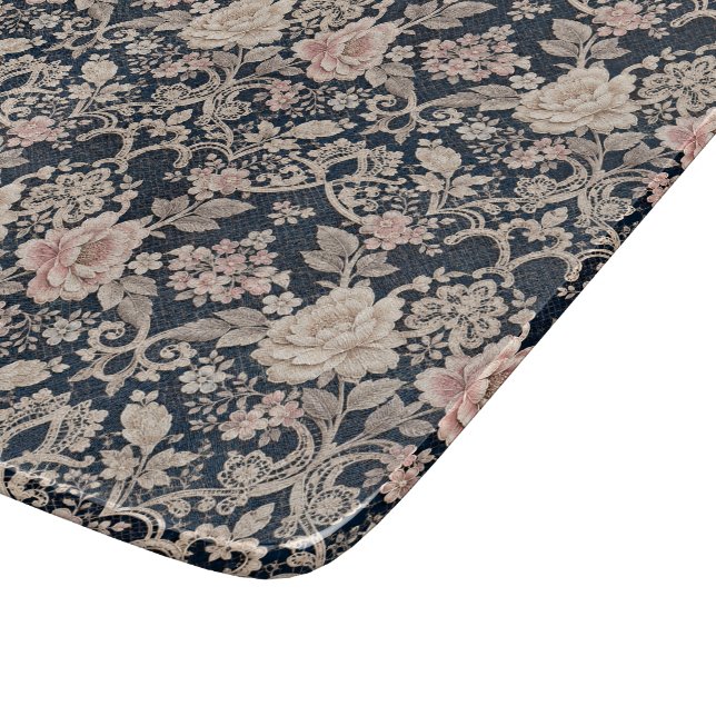Komplexes, ausgefeiltes Blumen-Spitzen-Design Schneidebrett (Ecke)