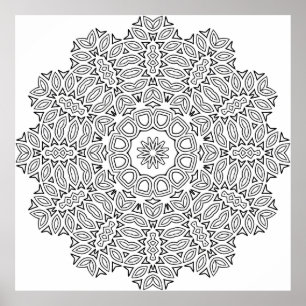 Komplexes Blatt-Mandala-Muster zum Ausmalen Kunst Poster