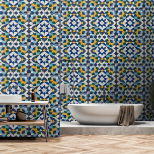 Komplexes blaues Fliesenmuster Tapete
