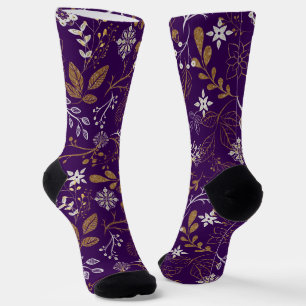 Komplexes Blumenmuster mit Gold und Weiß  Socken