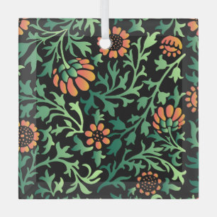 Komplexes Blumenmuster mit grünen Blättern Ornament Aus Glas