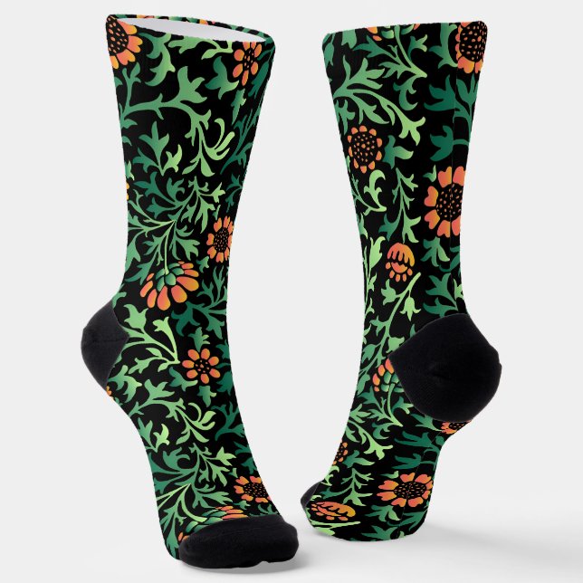 Komplexes Blumenmuster mit grünen Blättern Socken (Gewinkelt)