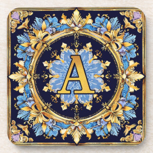 Komplexes Buchstaben-A-Design mit goldenen Rändern Getränkeuntersetzer