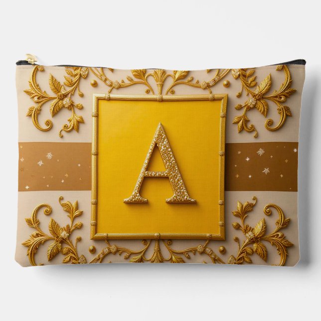Komplexes Buchstaben-A-Design mit goldenen Rändern Zubehörtasche (Vorderseite)