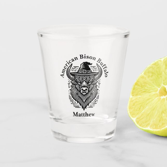 Komplexes Design eines Bison mit einem Hut Schnapsglas (Vorderseite)