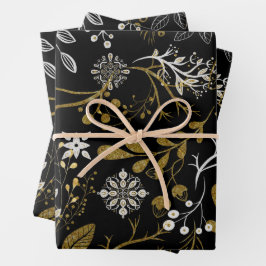 Komplexes florales Muster mit Gold und Weiß  Geschenkpapier Set
