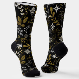 Komplexes florales Muster mit Gold und Weiß Socken