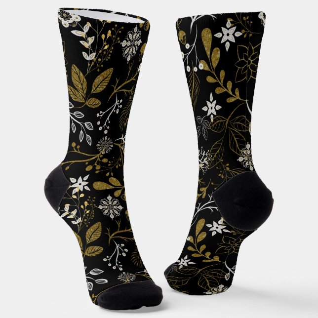 Komplexes florales Muster mit Gold und Weiß Socken (Gewinkelt)