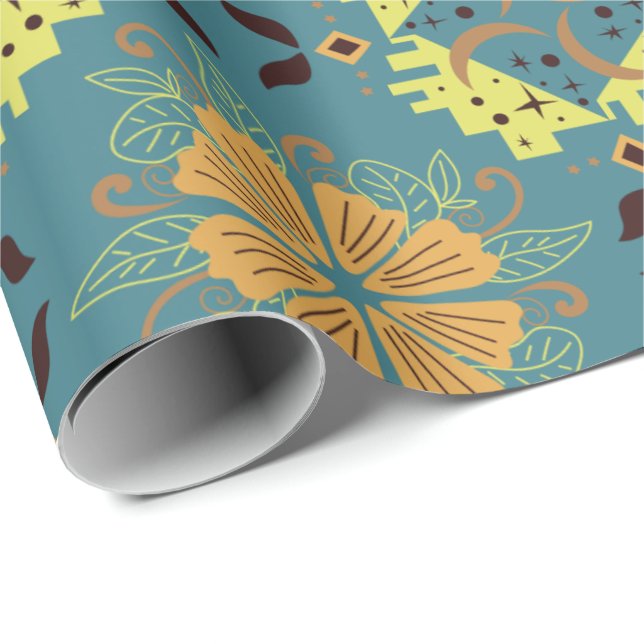 Komplexes florales und geometrisches Muster mit Or Geschenkpapier (Rolleneckpunkt)